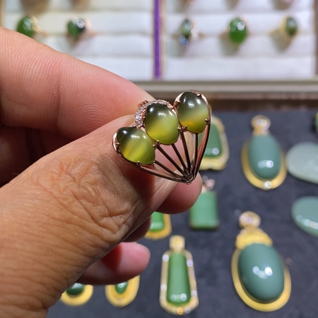 和田玉（碧玉）戒指银S925镶嵌