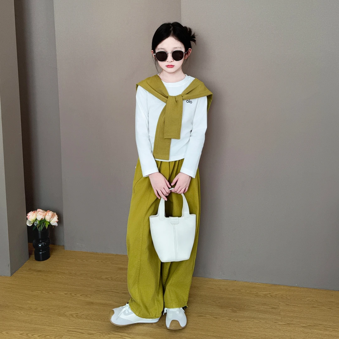 女童2025新款中大童韩版春秋季休闲披肩字母印花上衣休闲裤套装潮