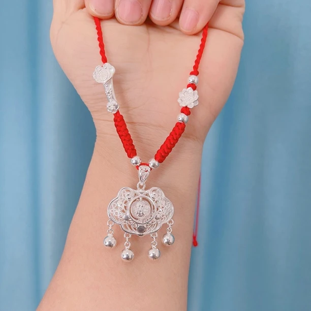 吊坠足银 吊坠足银999大号转转如意锁吊坠编绳项链儿童成人时尚