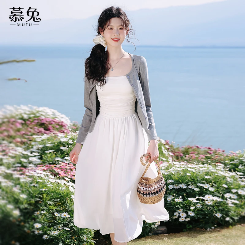 针织开衫吊带背心半身裙三件套女2025夏季新款温柔系炸街奶乖套装