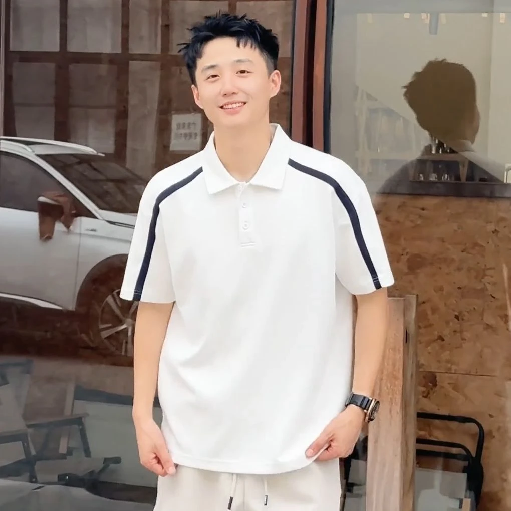 夏季新款曼巴棉简约拼接撞色POLO衫T恤男时尚百搭设计感轻奢短袖