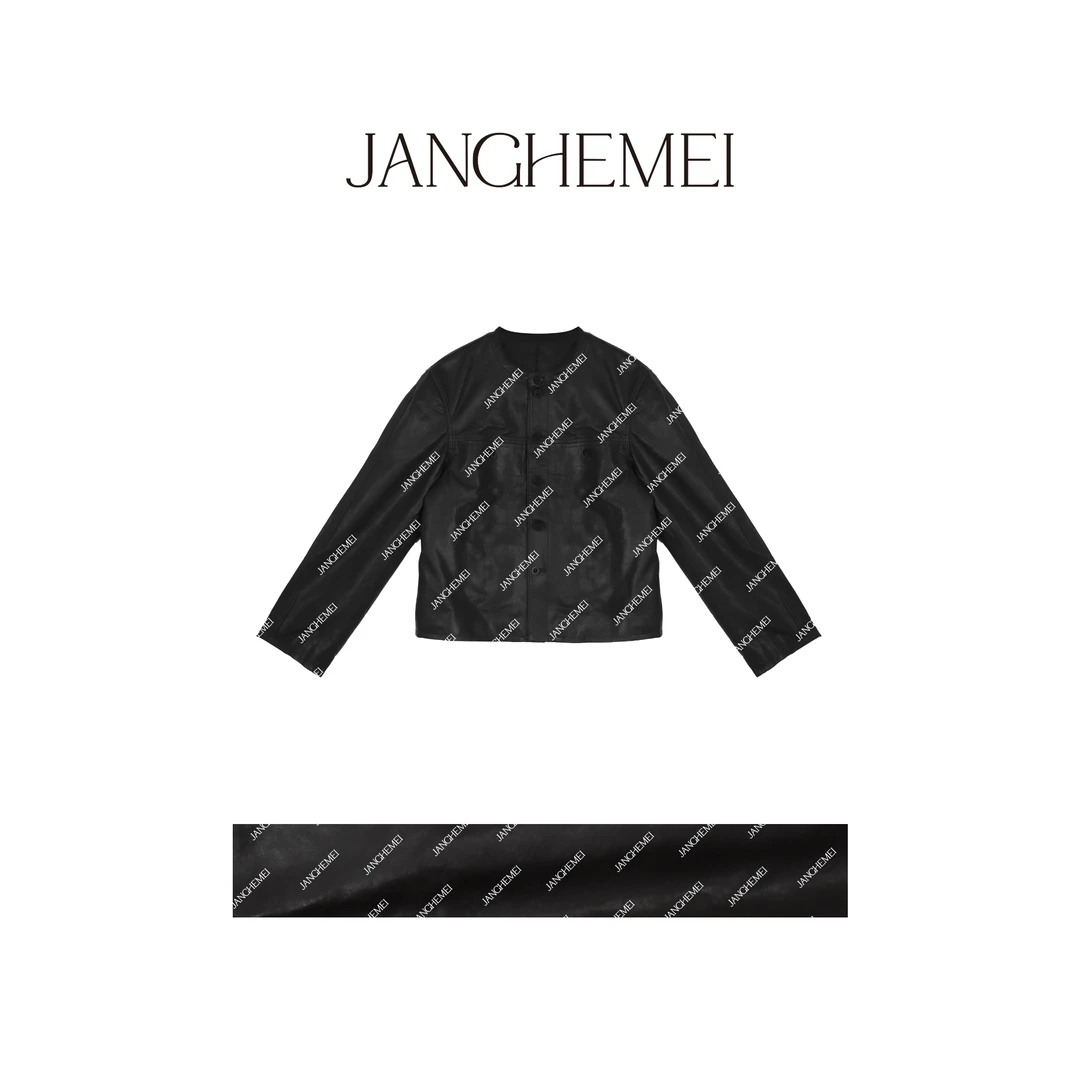 JANGHEMEI【复刻】圆领单排扣长袖短款皮衣 P24727M43