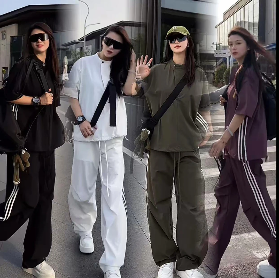 男休闲套装夏新款美式炸街宽松显瘦短袖上衣工装裤两件套情侣款