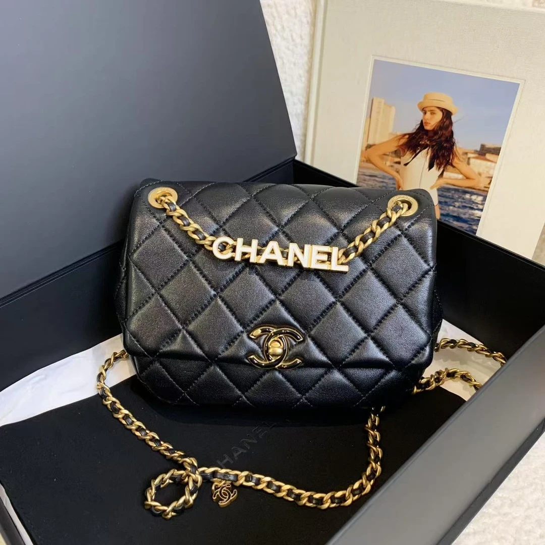 95新 Chanel/香奈儿 壹臻/24P黑金黑白珐琅字母链条包/82141358