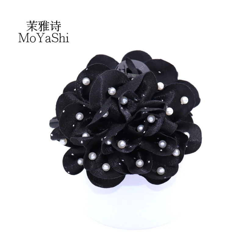 巴黎王妃【锦花】遮碎发黑纱珠珠花形13cm发夹抓夹MY053