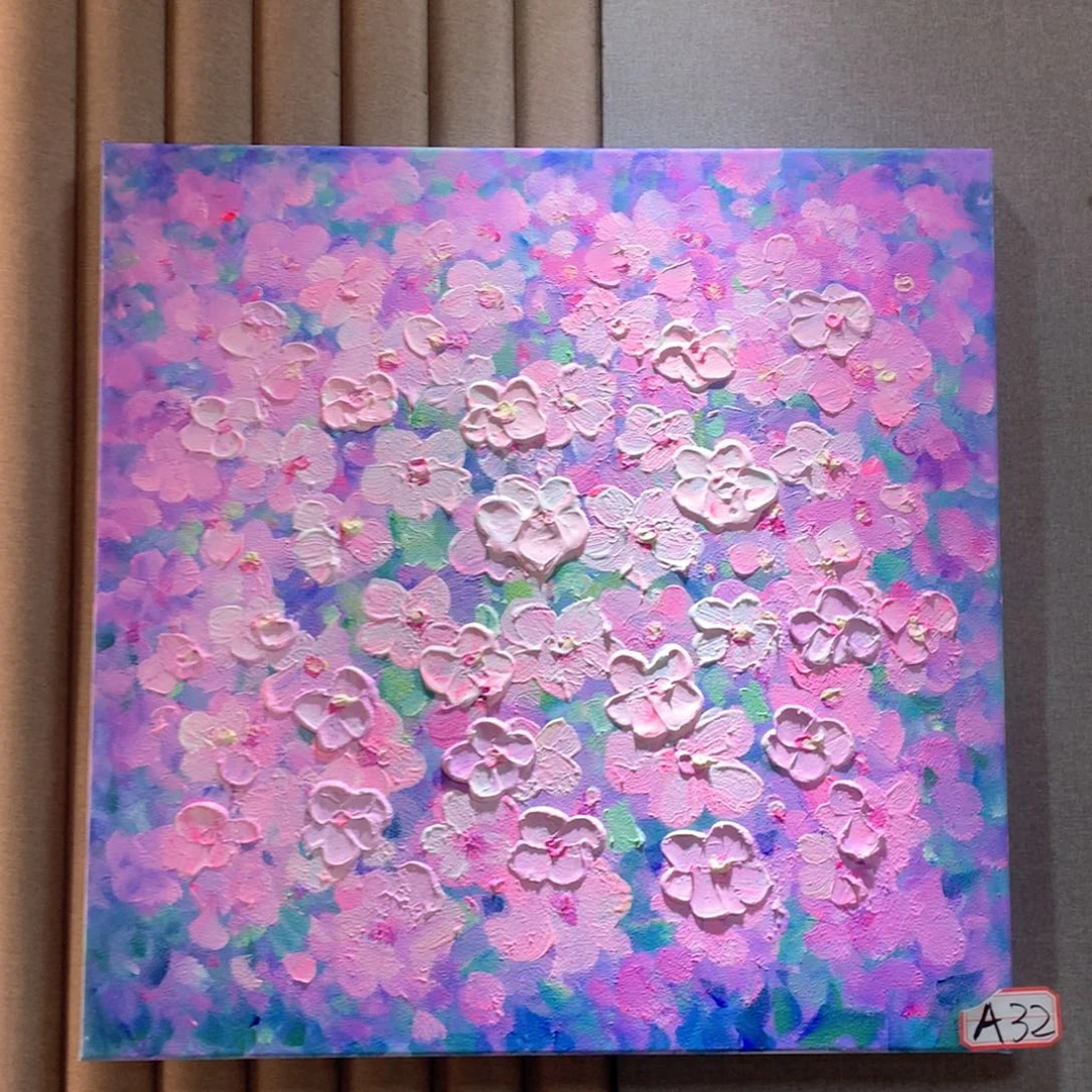 竖款60.60小花朵油画卧室挂画