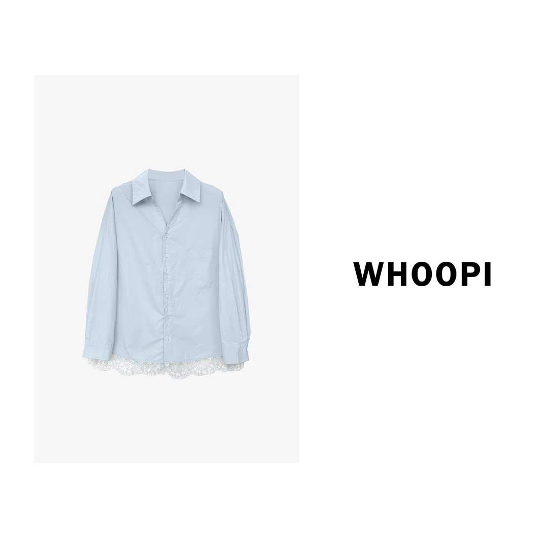 【Whoopi】【冰岛慕斯】法式长袖蕾丝衬衫拼接设计感宽松百搭衬衫