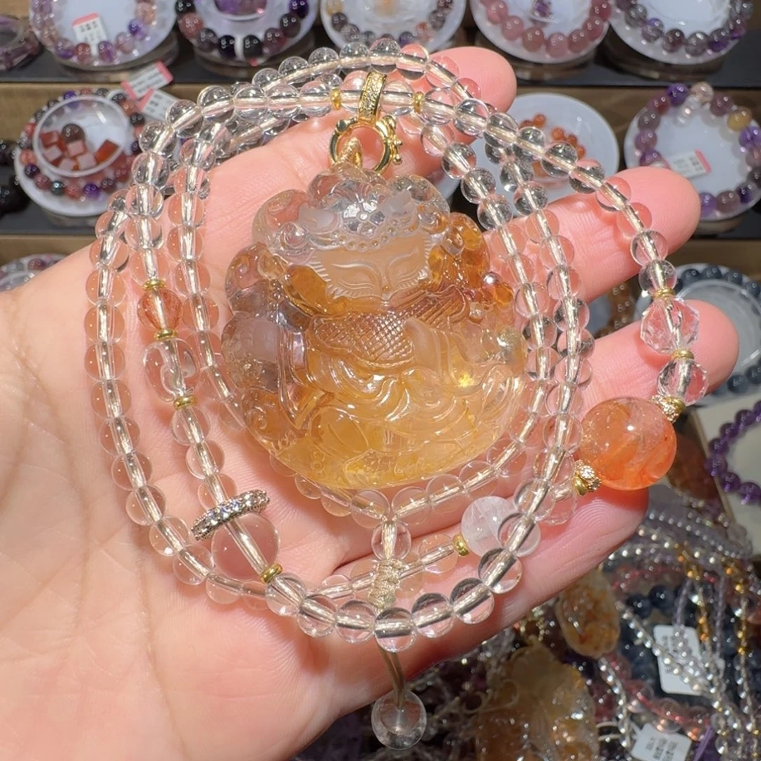吊坠(赠链)合金水晶黄胶花军狐狐牌