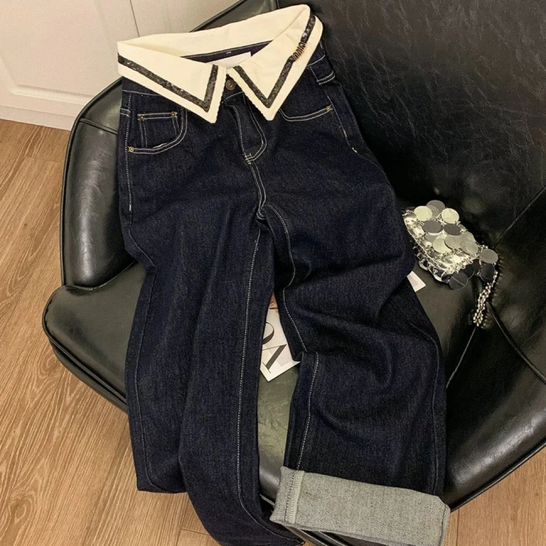 420#高腰设计款腰围拼接阔腿裤607#