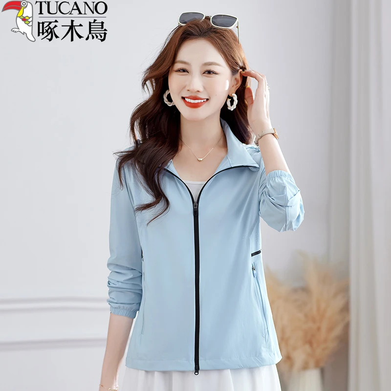 TUCANO/啄木鳥夏季户外薄款女冰丝运动透气连帽防紫外线防晒衣服