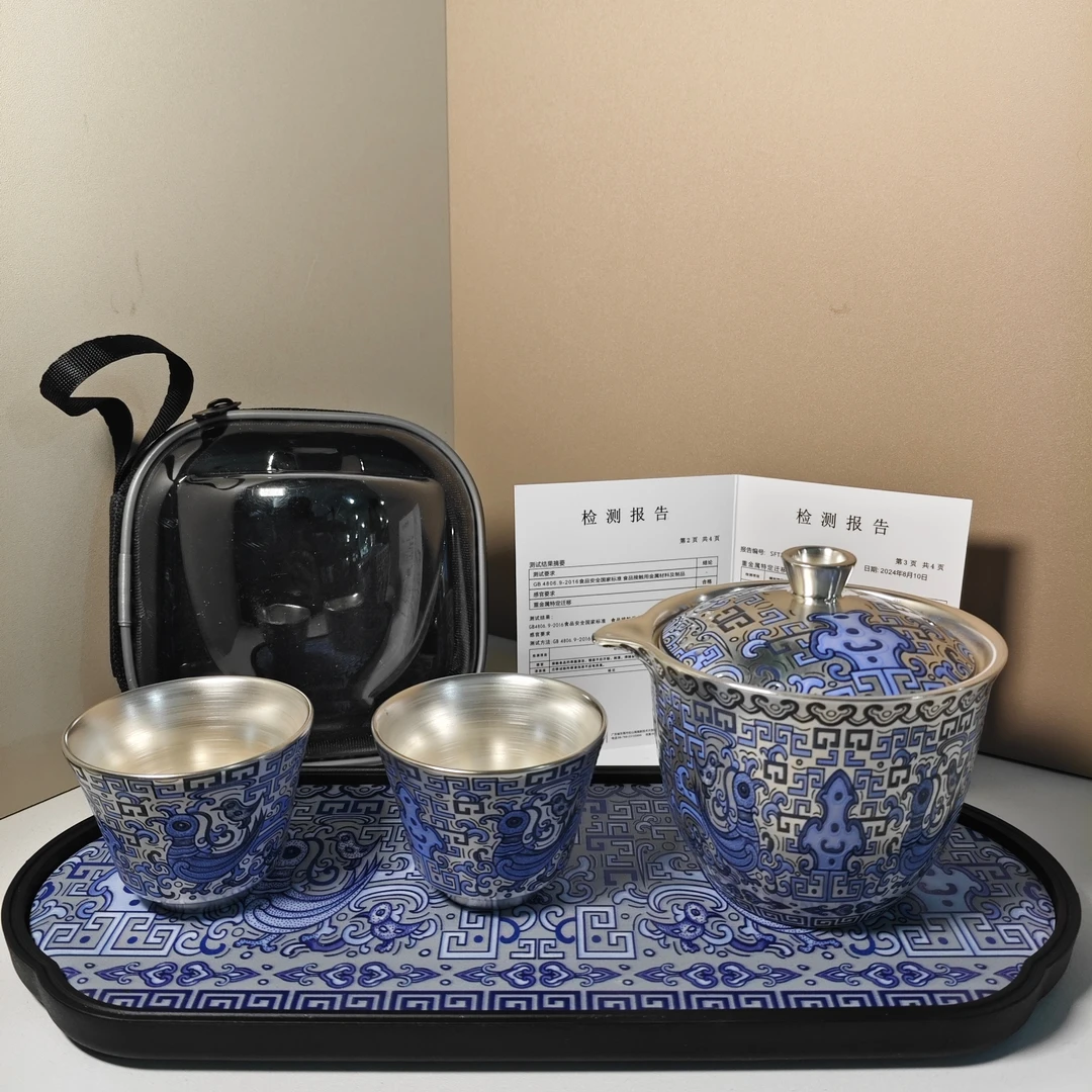 ZH3513-玄鸟鎏银手抓一壶两杯带包+玄茶盘