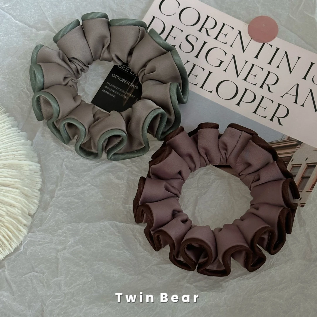 Q008 褶皱绵密小发圈高级感缎面绸缎撞色花边小肠圈皮筋头绳发绳