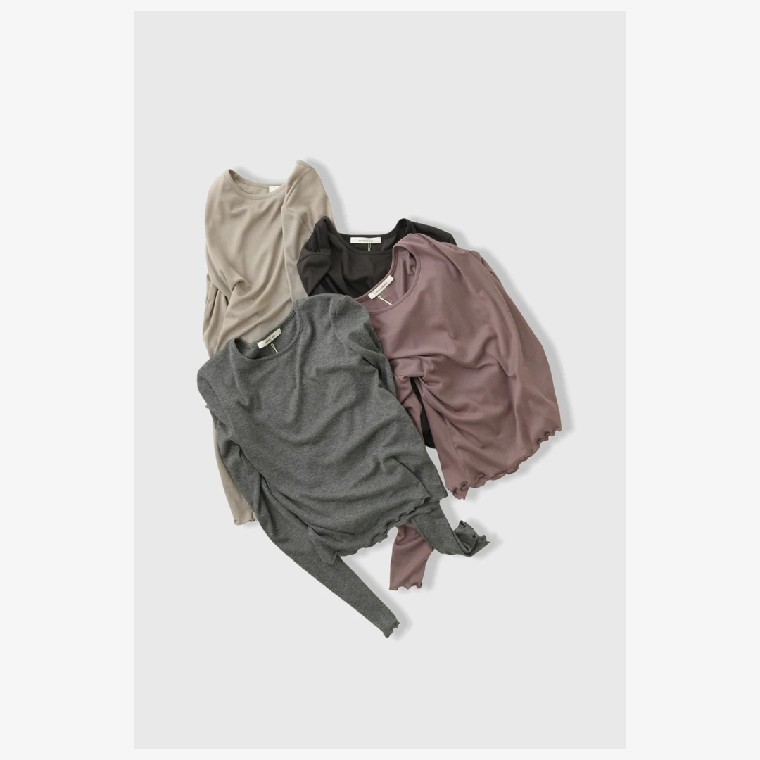 木耳边下摆修身长袖打底t恤