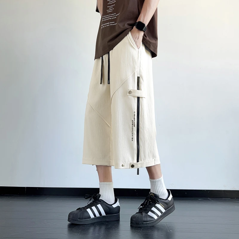 夏季男士七分裤冰丝凉感潮流帅气轻薄透气运动短裤直筒宽松休闲裤