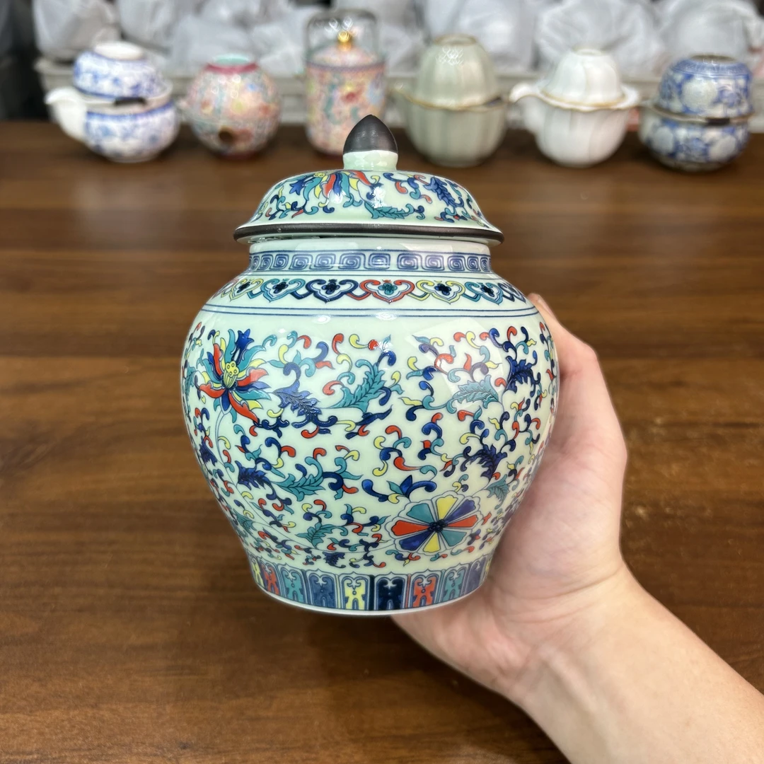 D094-初彩缠枝莲茶叶罐