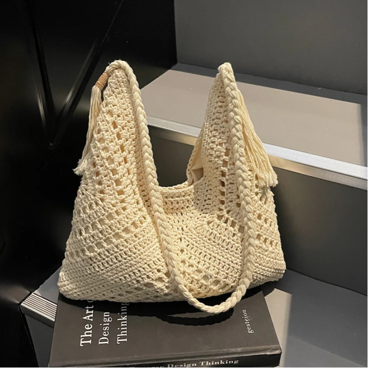 2025新款托特材料包编织沙滩草编包包百搭单肩大容量海边度假风