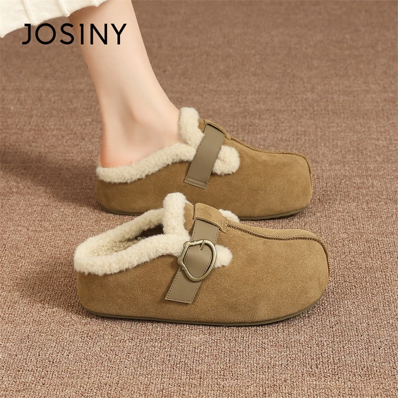 卓诗尼厚底保暖勃肯鞋女2025冬季新款网红同款5CM增高加绒包头拖