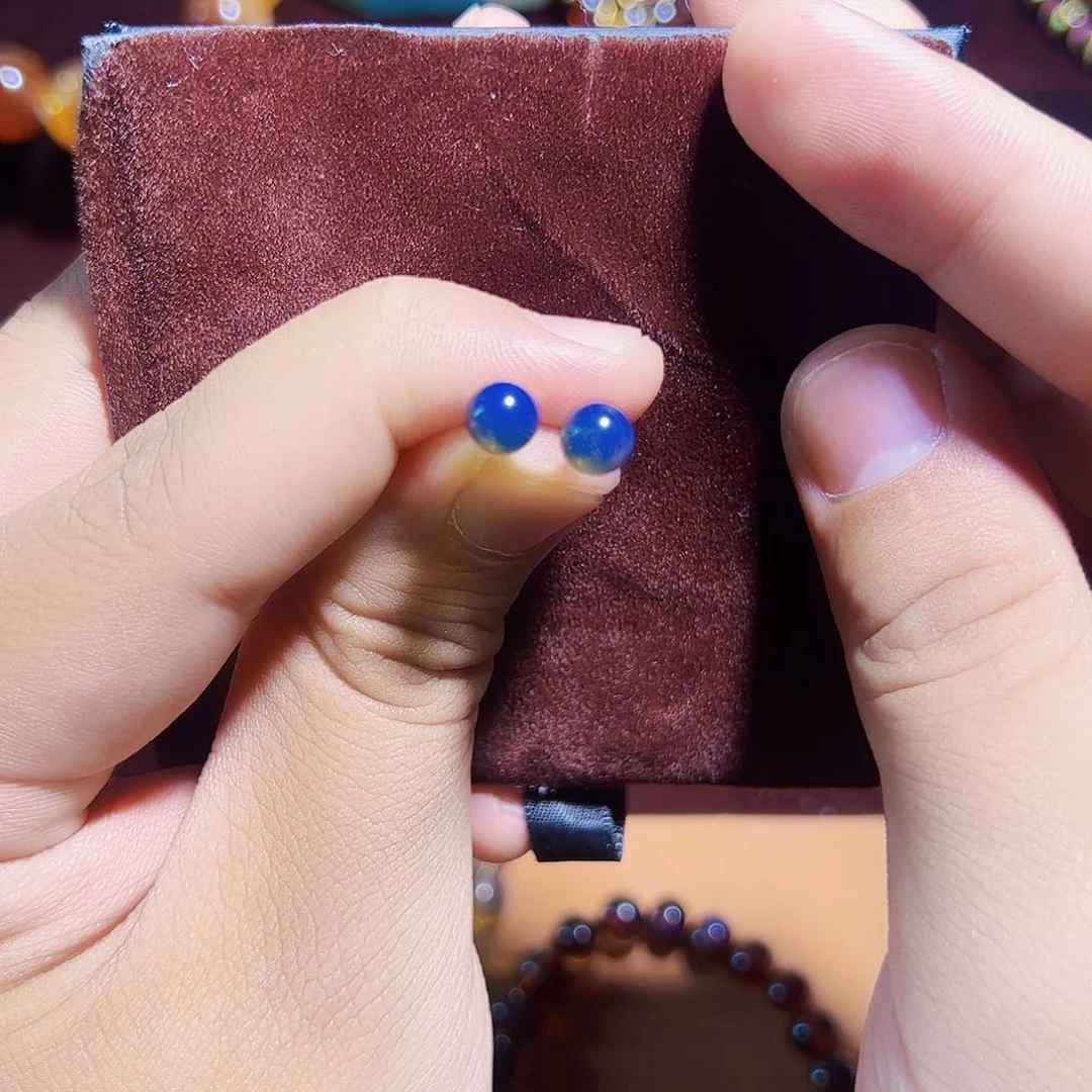 蓝珀珠宝奇石银S925镶嵌6m墨西哥蓝珀耳钉