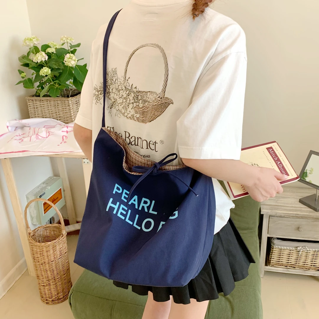 韩系简约水桶包双面单肩包大容量百搭通勤薄荷曼波斜挎包小众ins