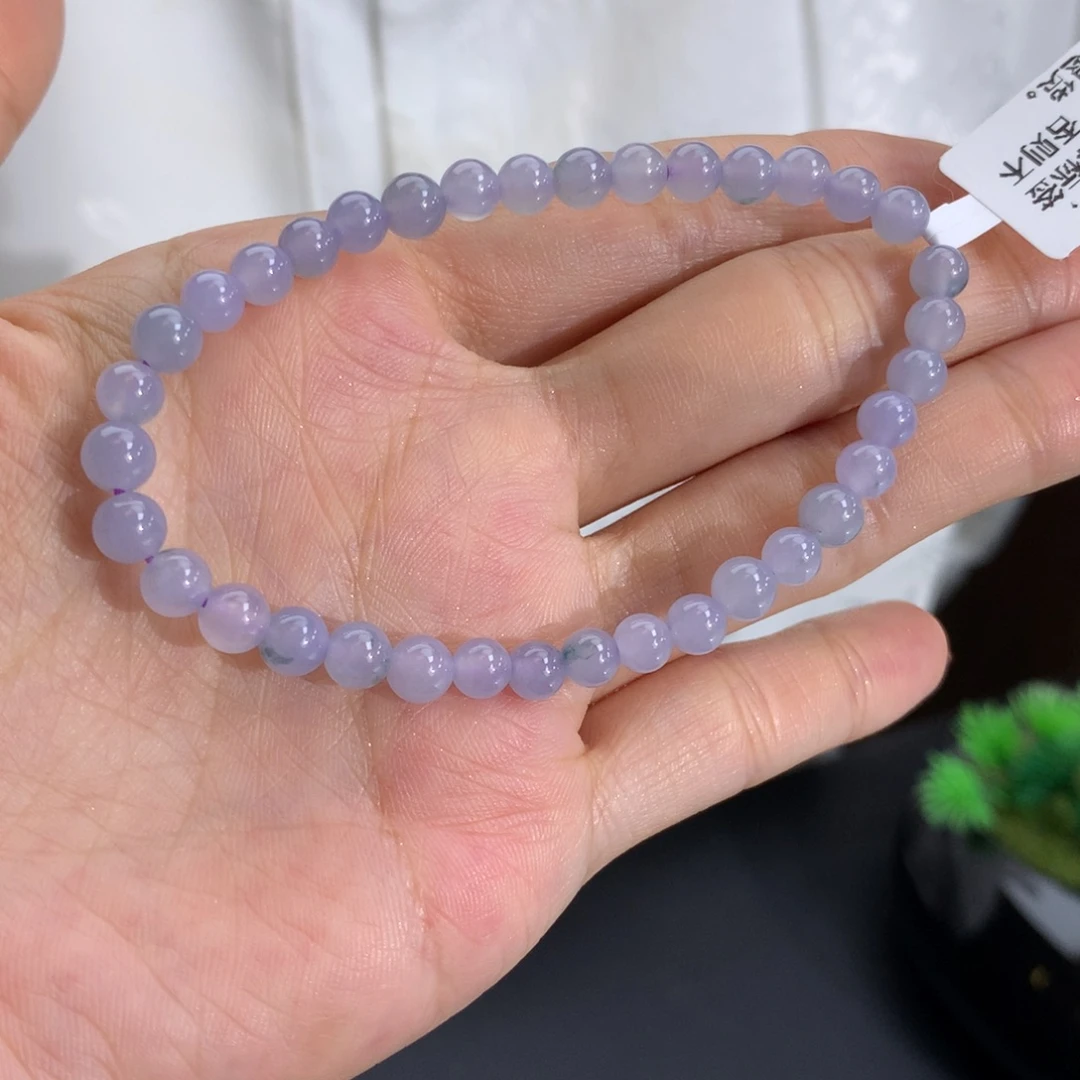 未镶嵌手串翡翠卡5-5.3冰胶紫飘花手串
