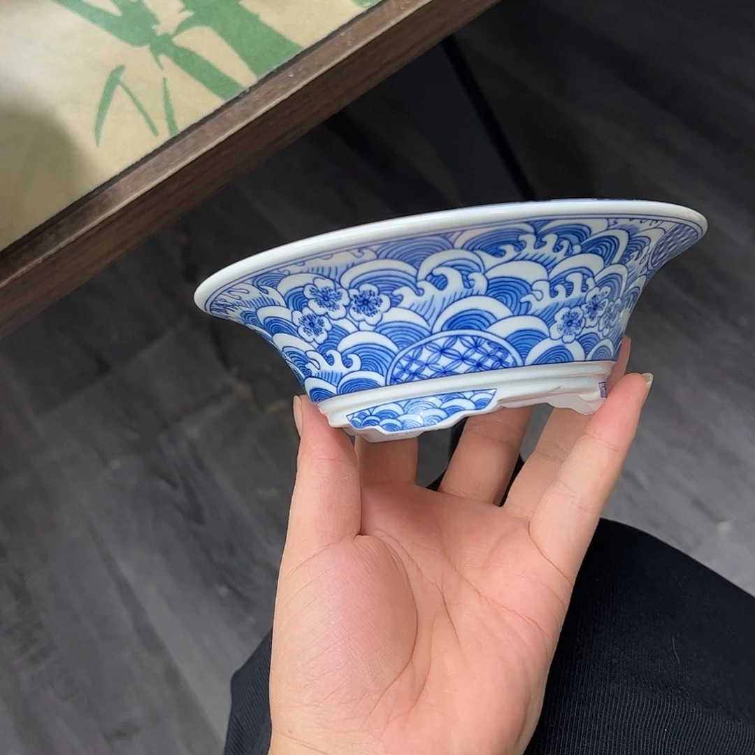 紫砂花盆651号瑕疵15/5cm仿手绘海浪花纹