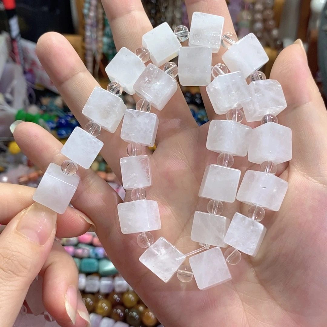 未镶嵌玛瑙/玉髓珠宝半成品白水晶方糖一条卡12*12mm