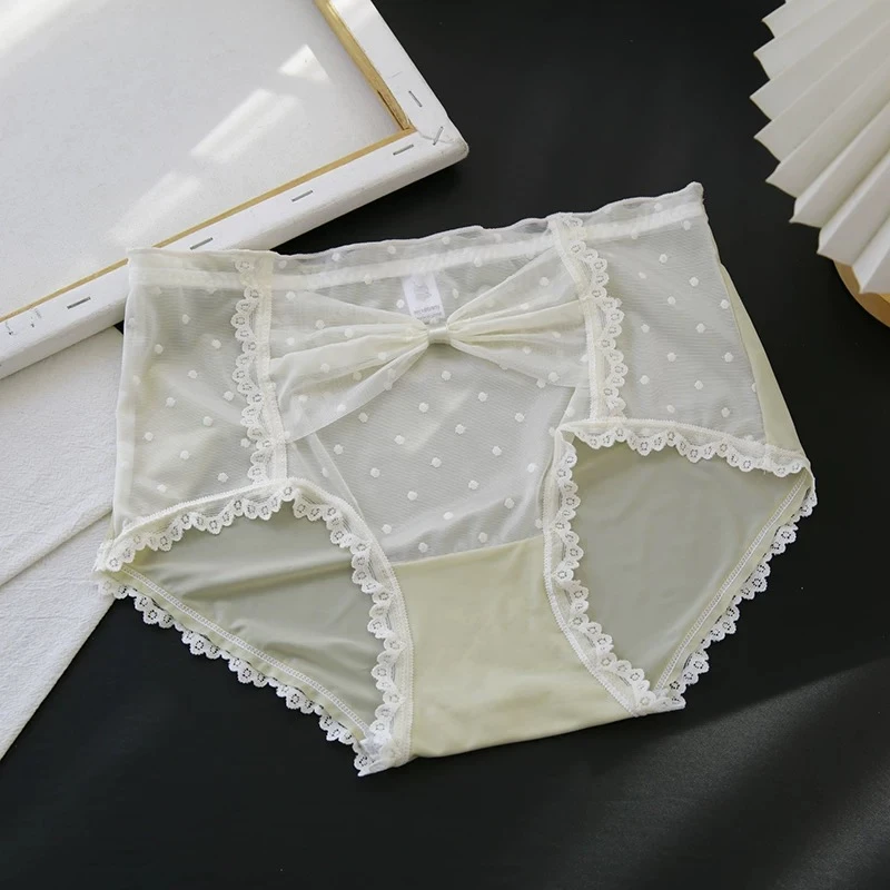 【氛围】纯欲风内裤女薄款甜美蕾丝中高腰性感微收腹三角裤大码Q312
