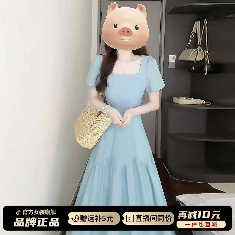 巨好看掐腰漂亮法式方领连衣裙子女夏季2025新款夏日绝美穿搭长裙