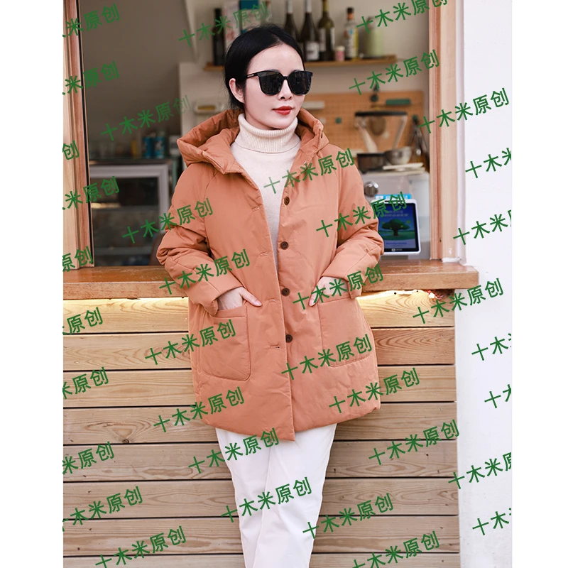 梦喜/十木米原创冬季新款全棉百搭休闲保暖连帽棉服外套女