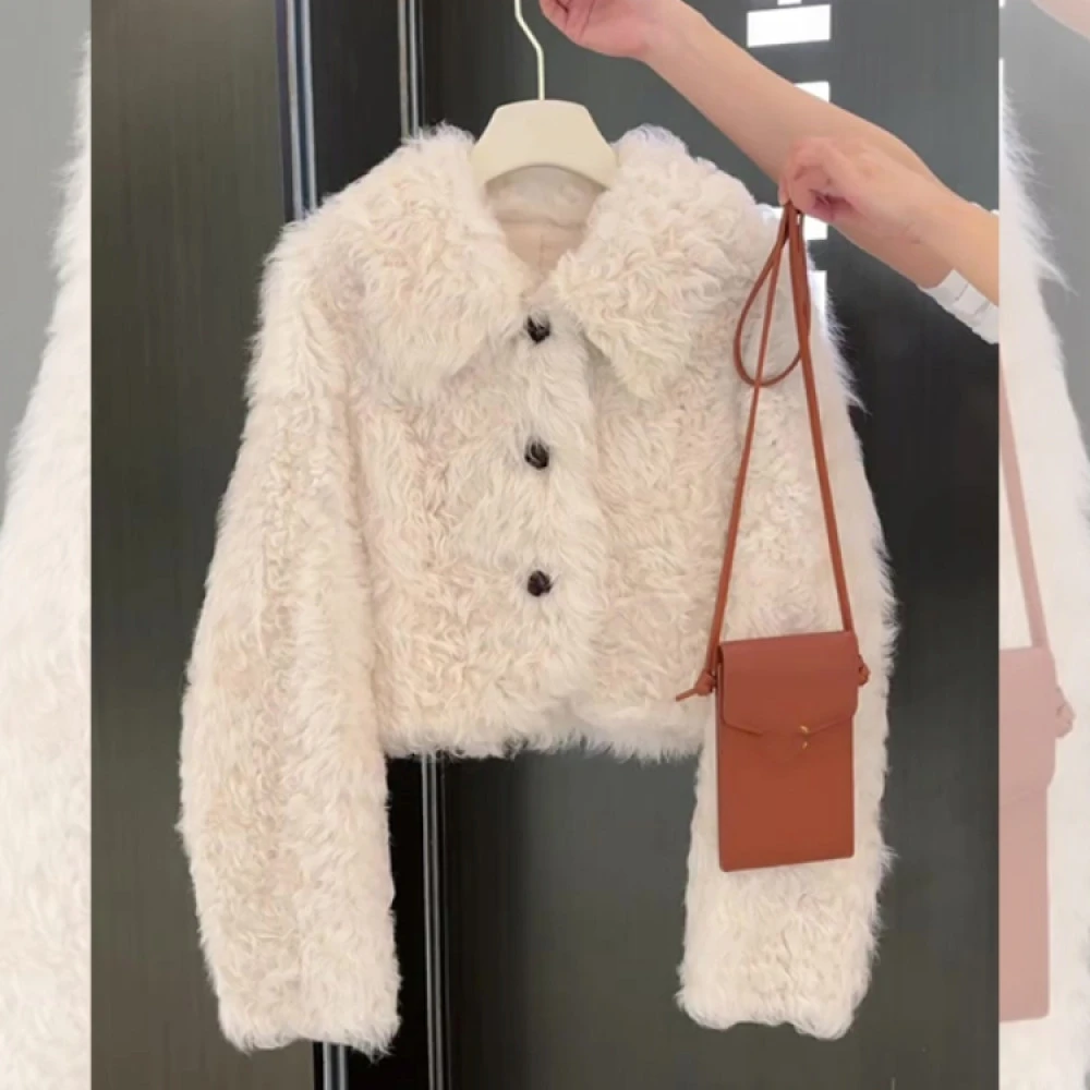 2025秋冬新款爆款小香风翻领毛绒短款女小个子时尚洋气外套女装