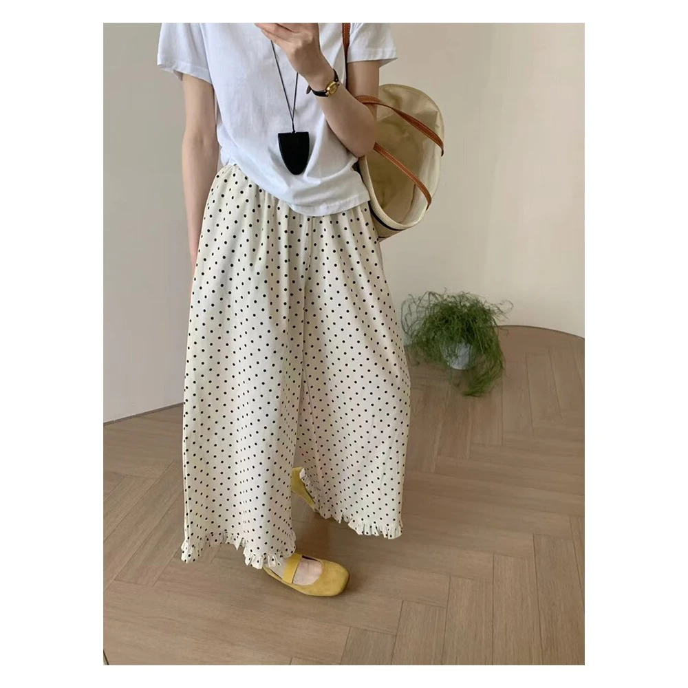 2025年夏装新款时尚百搭显瘦设计感小众休闲韩范花边阔腿裤长裤女