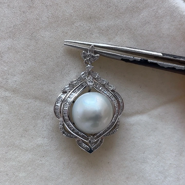 海水珍珠银S925镶嵌项链