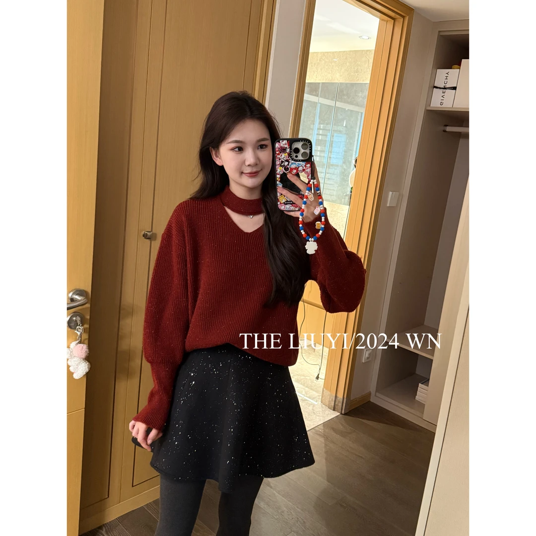 【LIUYI】万人迷~冬季设计感镂空挂脖显瘦毛衣411284