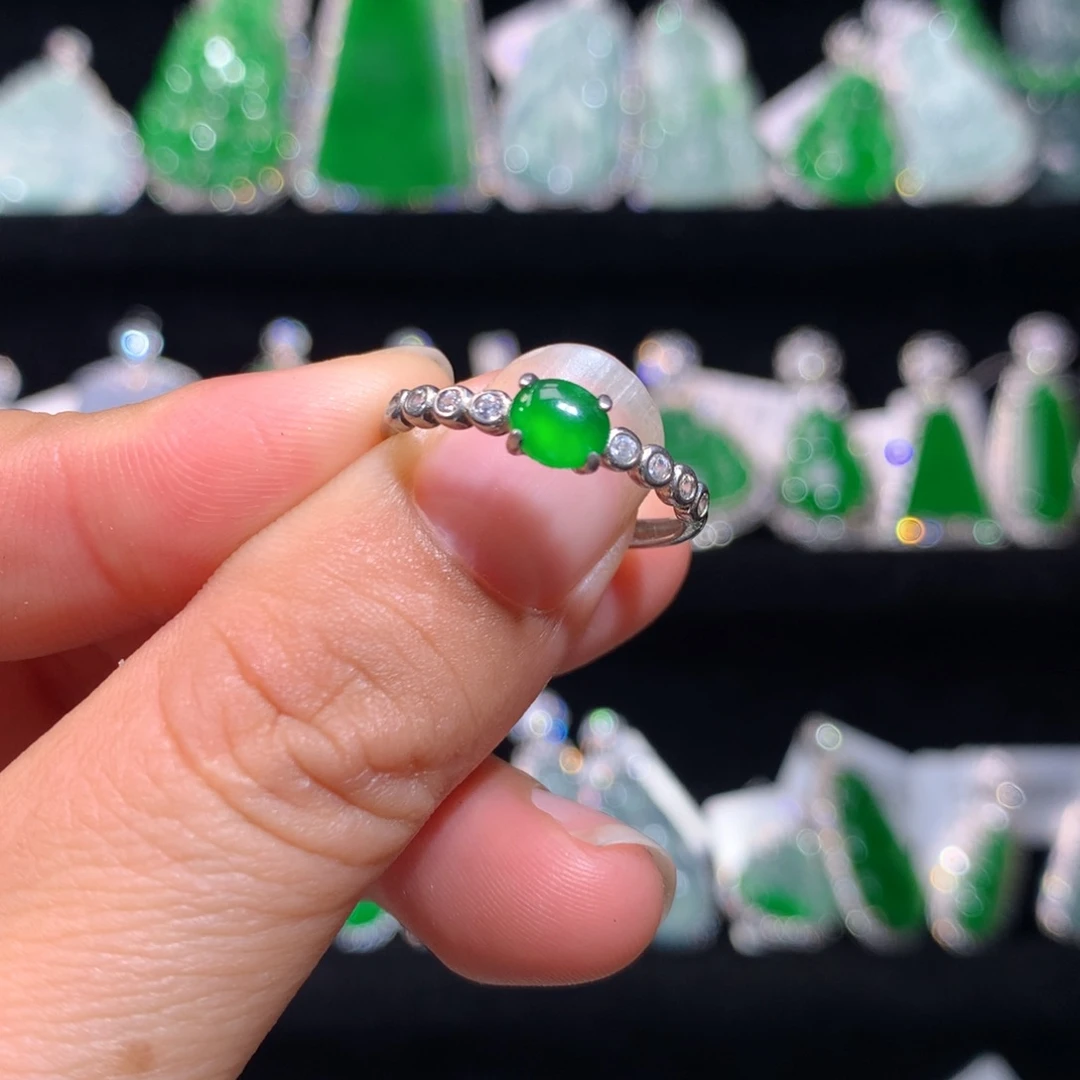 【闪购商品】翡翠戒指银S925镶嵌天然翡翠