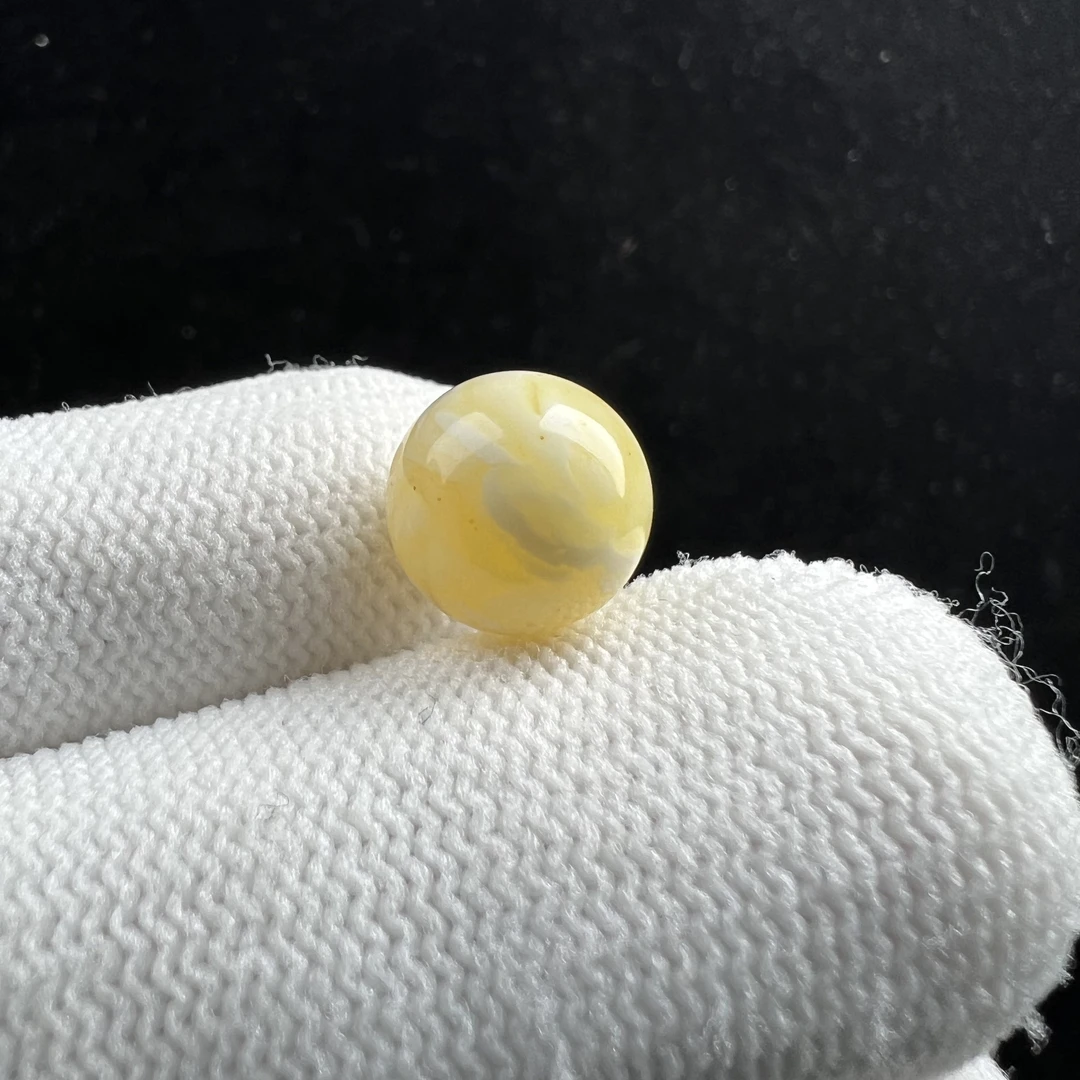 B6609天然俄料蜜蜡 白蜡妖花圆珠单珠11.4mm 支持鉴定假一罚四