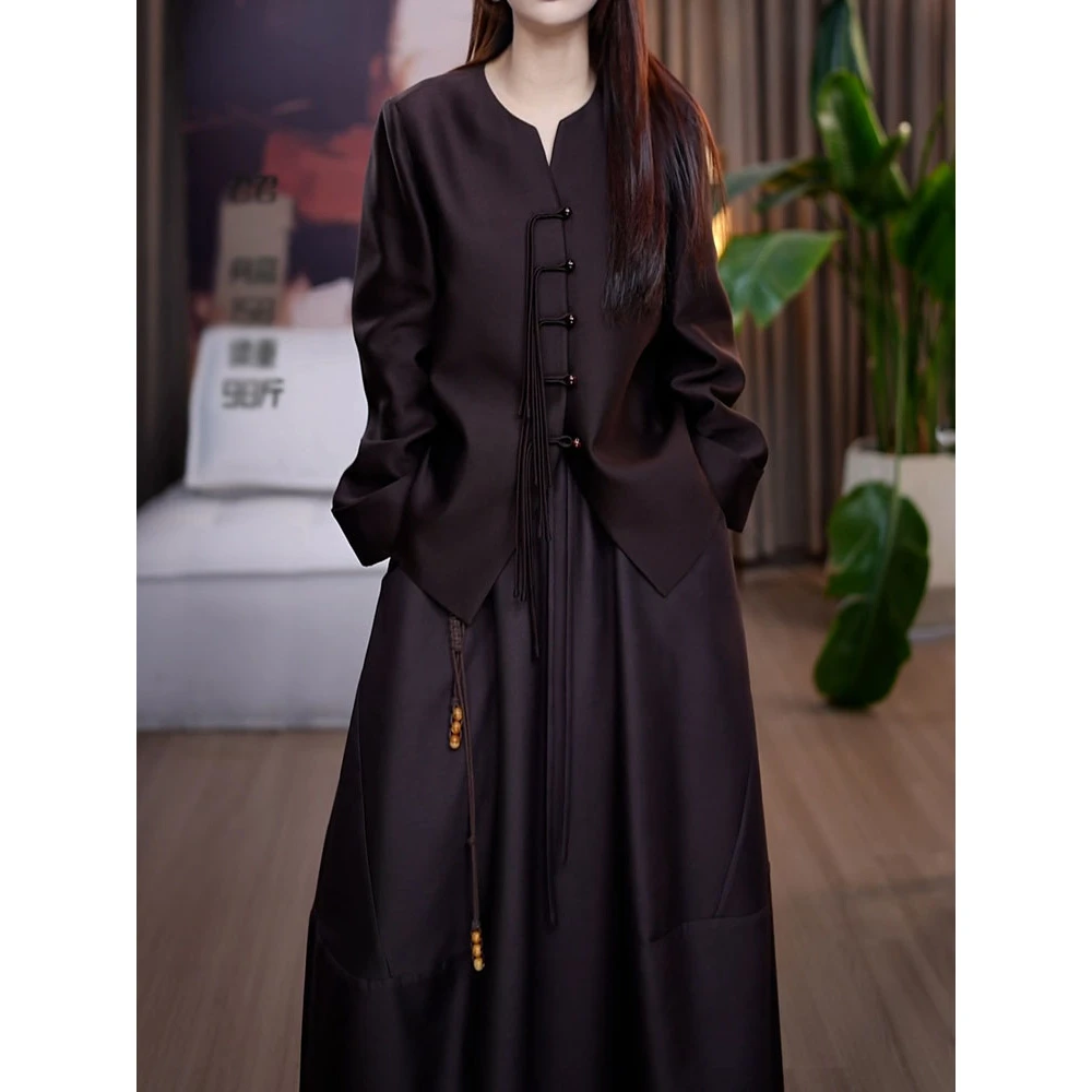 优雅贵夫人洋气裙套装2025秋季新款国风气质百搭显瘦外套+半身裙