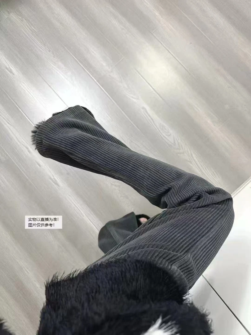 天一~秋季新款加厚开叉雪尼尔休闲阔腿裤直筒高腰百搭灯芯绒9393