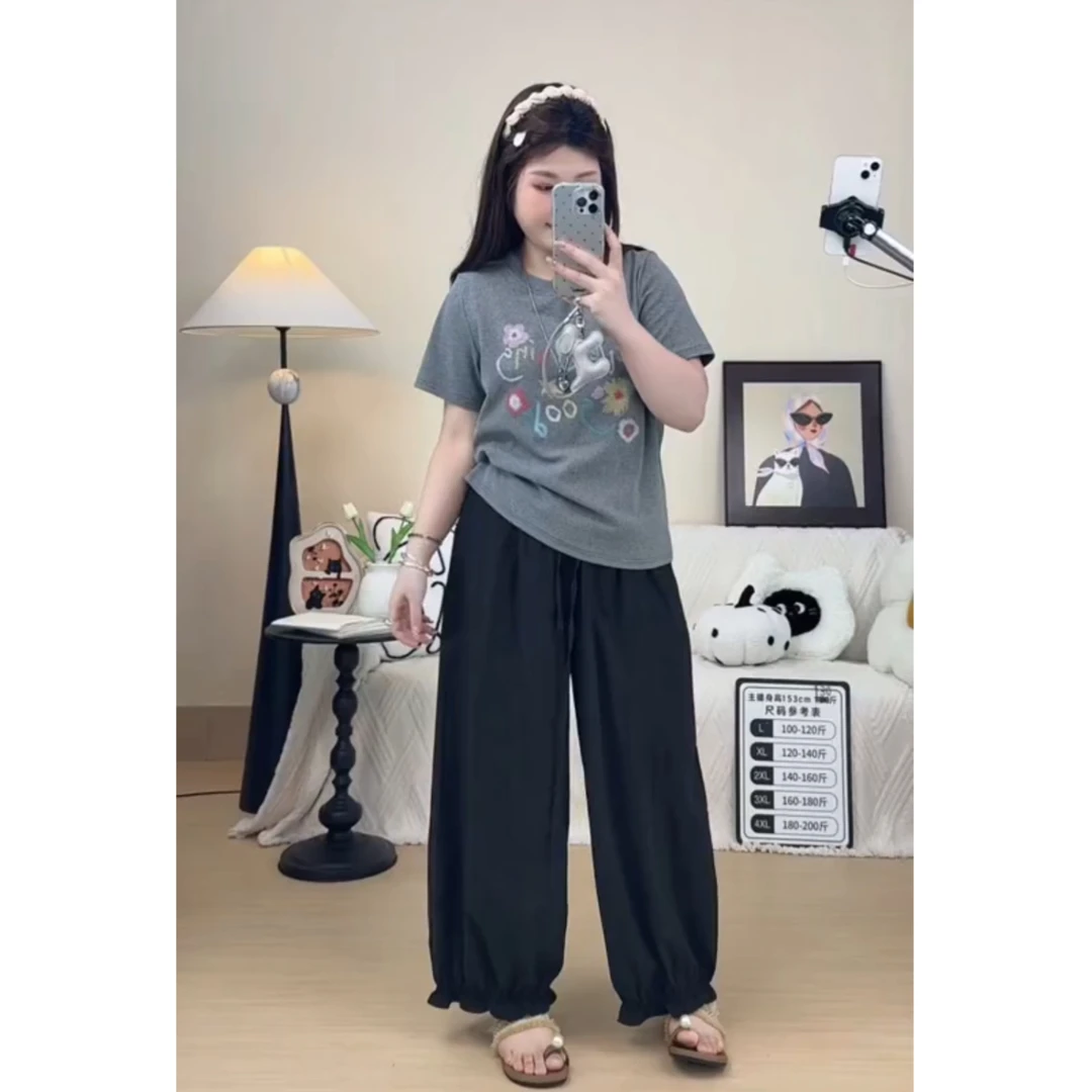 2025夏季新款夏装胖mm大码女装设计感字母T恤印花圆领正肩短袖T恤