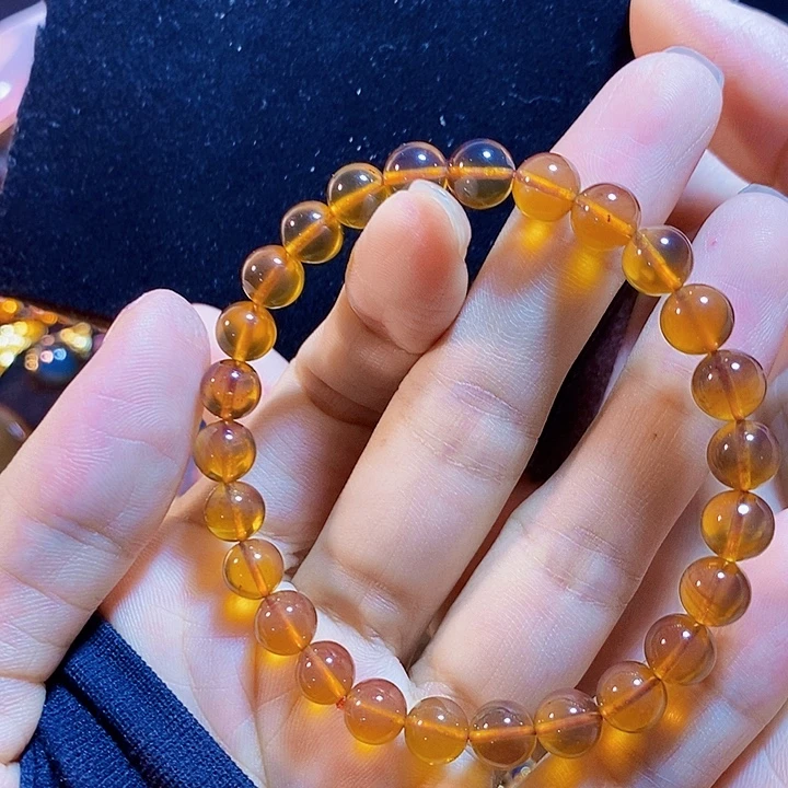 琥珀未镶嵌珠宝奇石棕红手串7
