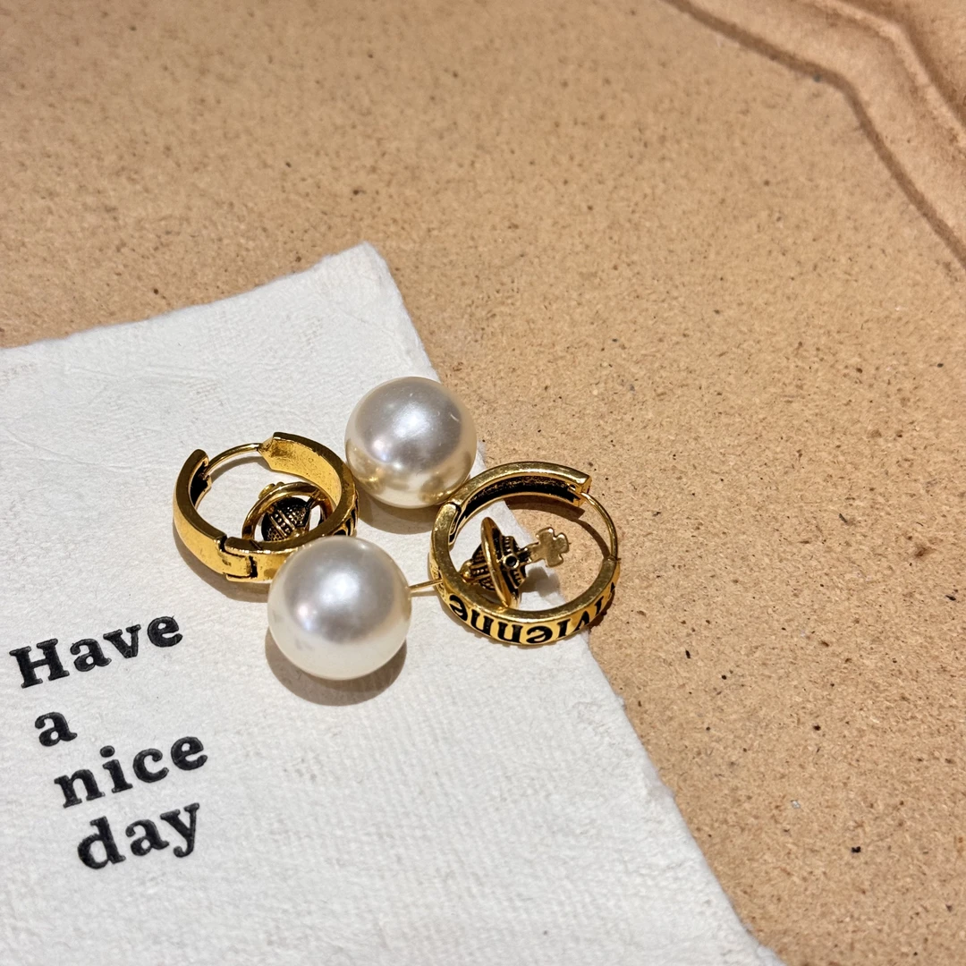 铜合金仿珍珠耳饰 土星耳环女小众圈圈可拆分耳钉一款三戴耳扣