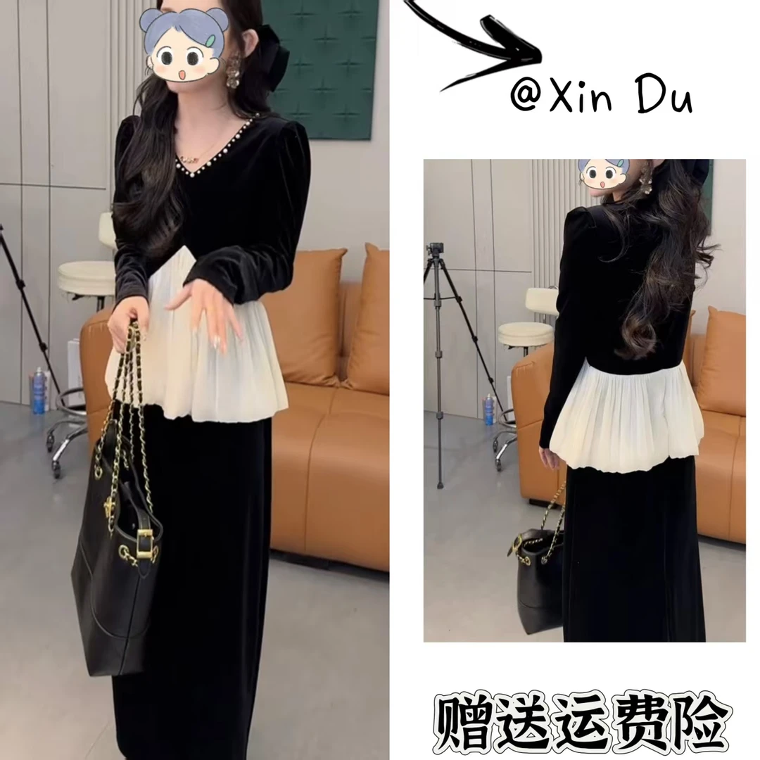 2025秋季新款时尚显瘦气质女士网红洋气两件套百搭款D22322