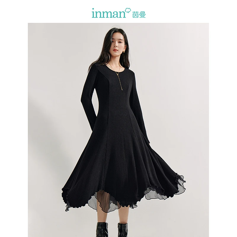 【茵曼女装】茵曼法式针织连衣裙收腰显瘦内搭小众裙子W18438615
