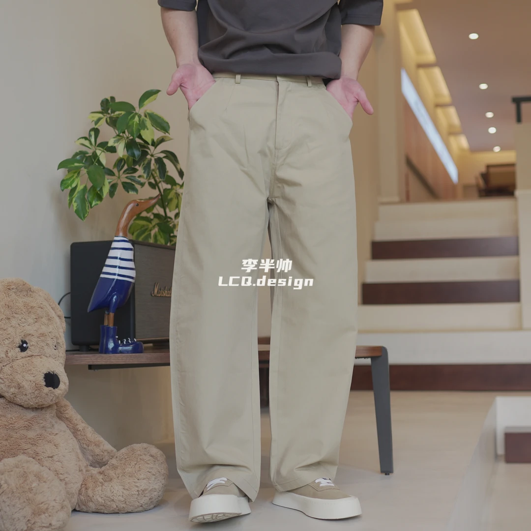 夏季男士莱赛尔工装休闲裤男士弯刀直筒立体高级长裤纯色休闲裤