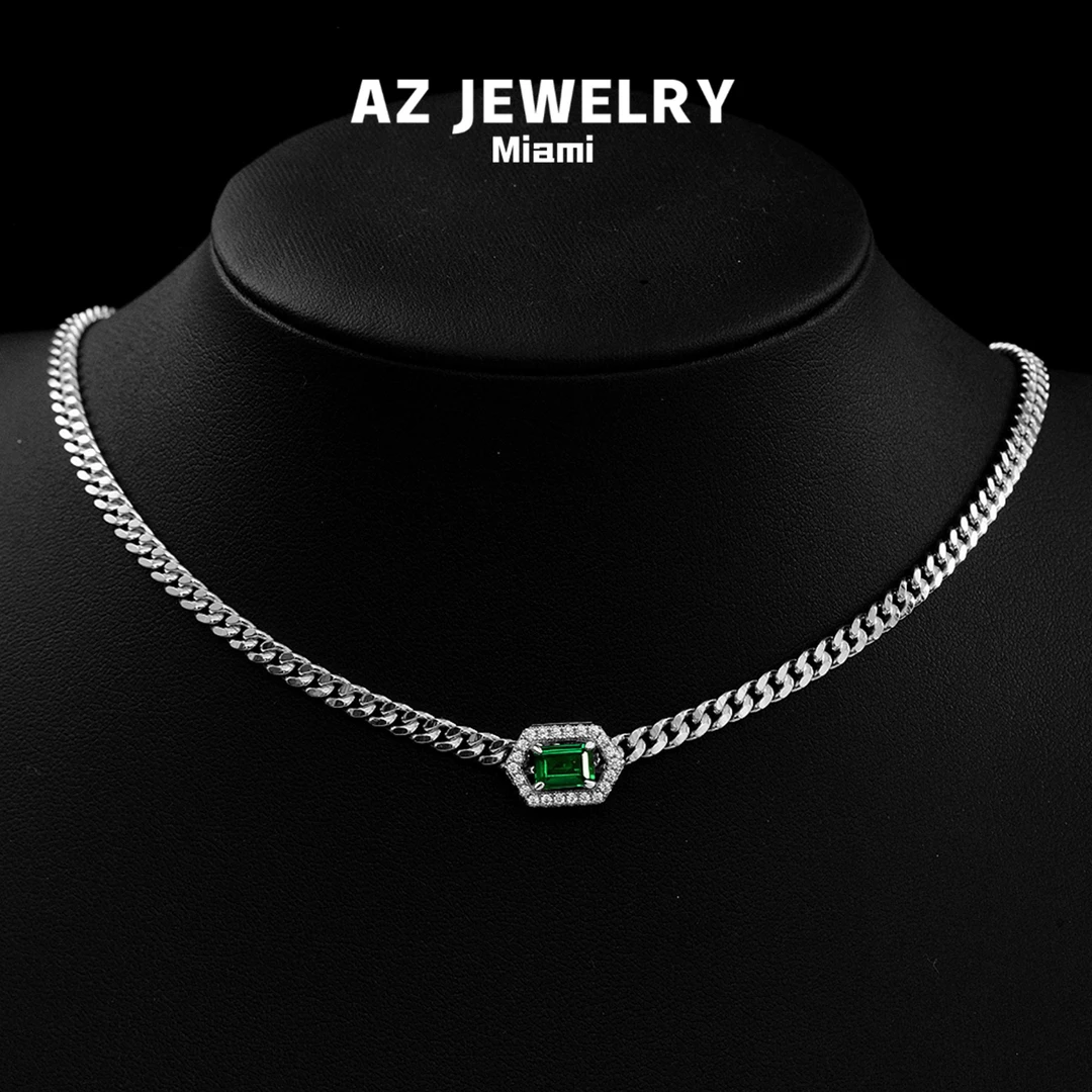 ANNA ZUCKERMAN 坠链均925银合成锆石 【唐顿庄园】祖绿方糖古巴链