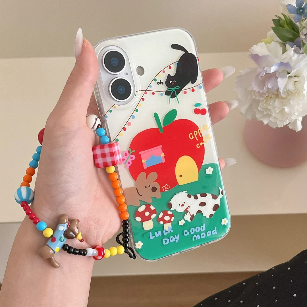 夏日涂鸦小狗适用苹果16promax手机壳iphone15全包防摔14新款双层