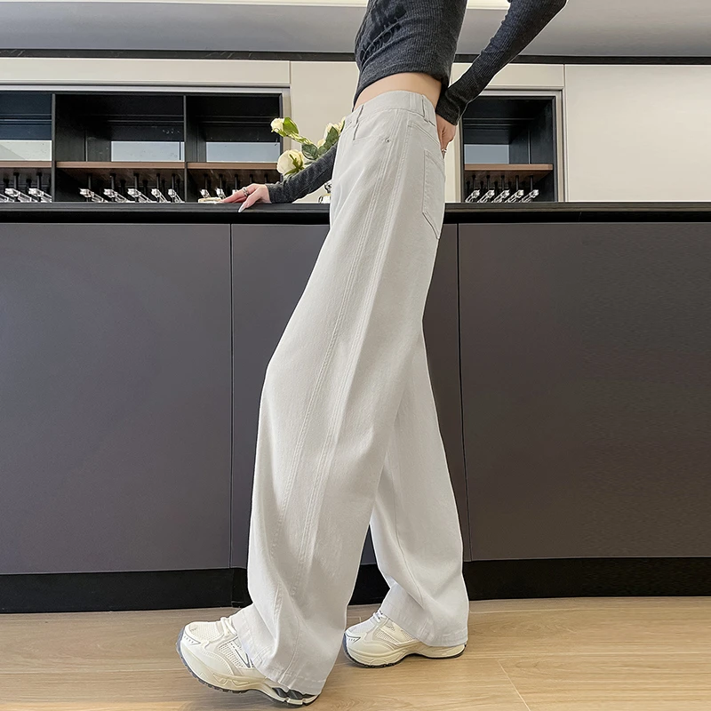 莱赛尔弯刀阔腿裤女春秋2025新款天丝棉高腰垂感宽松直筒香蕉裤子