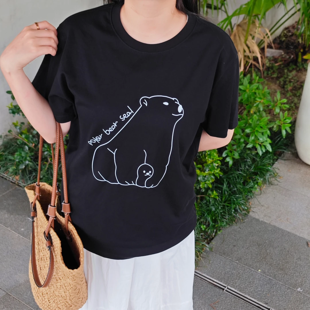 LOV3北极熊短袖T恤2025夏季新款时尚运动百搭圆领设计师大码遮肉