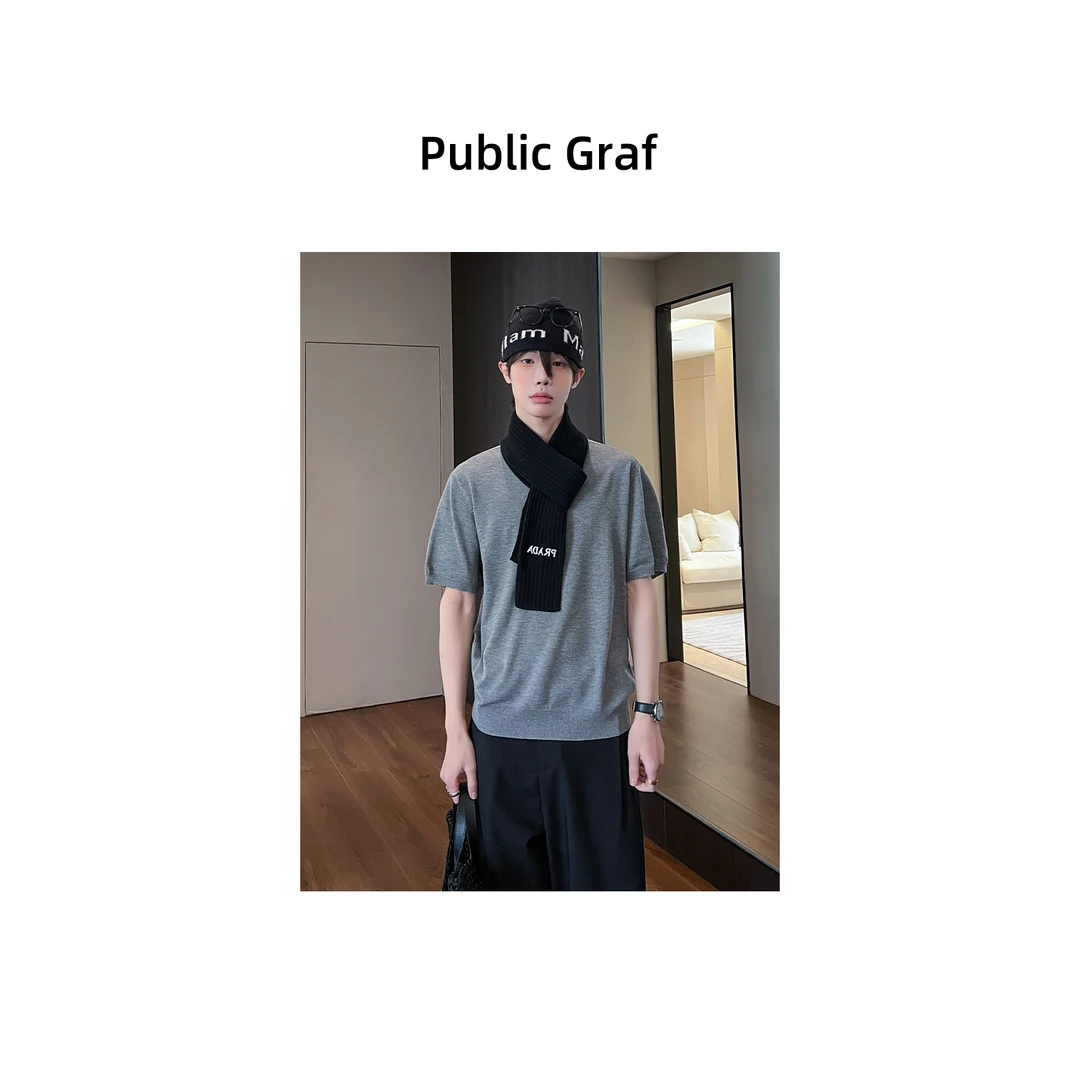 高林凡韩版简约纯色ins风针织圆领短袖休闲慵懒百搭氛围感上衣T恤