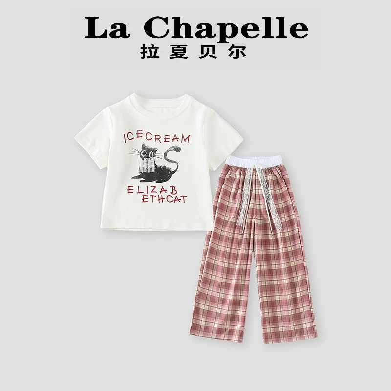 La Chapelle【拉夏贝尔】时尚夏季韩版短袖T恤格子裤两件套LD288