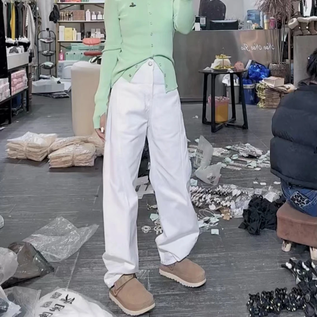 春季高腰显瘦大码阔腿牛仔裤春季新款别致显瘦高腰阔腿牛仔裤